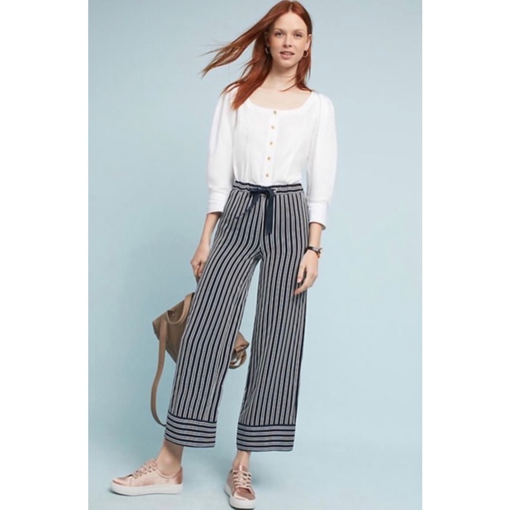 Anthropologie Maeve White Solange Button Scoop Neck Blouse